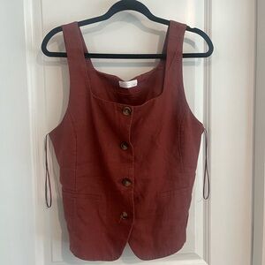 Rust Button-Up Sleeveless Top with wide leg pants